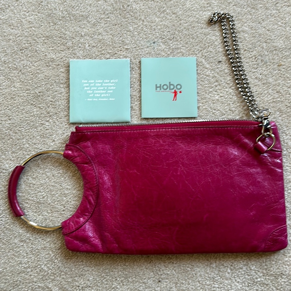 Hobo hot pink leather bag 13x6” with ring handle
